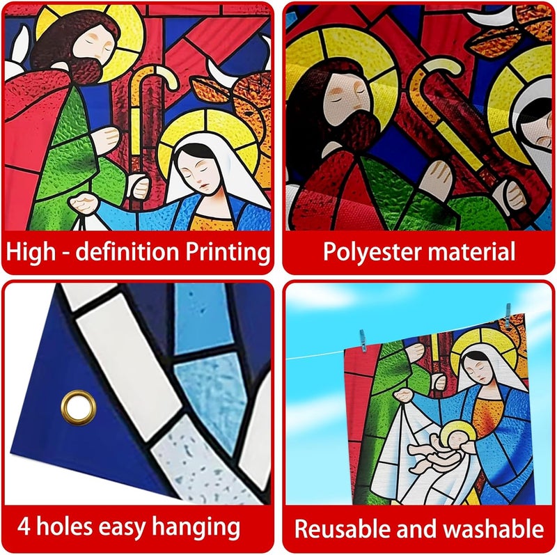 Zeptrix Christmas Door Cover Decorations,Jesus Nativity Scene Christmas Fabric Door Decoration Porch Sign Holy Night Outdoor Religious Front Door Banner Winter Holiday New Year Xmas Office Home Party Supplies - Image 3